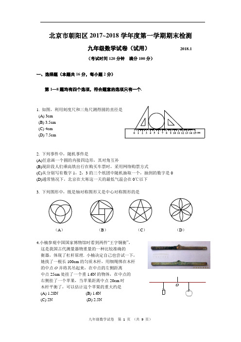 北京市朝阳区九年级2017~2018学年度第一学期期末检测