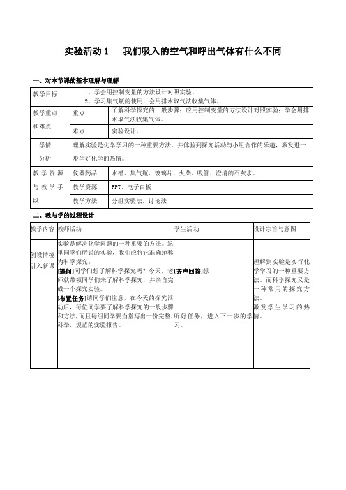 实验1  我们吸入的空气和呼出气体有什么不同