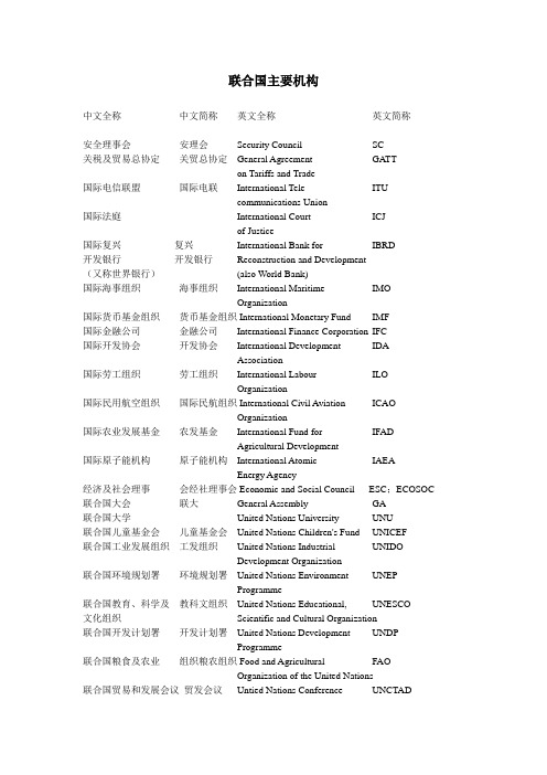 联合国主要机构(中英文对照)