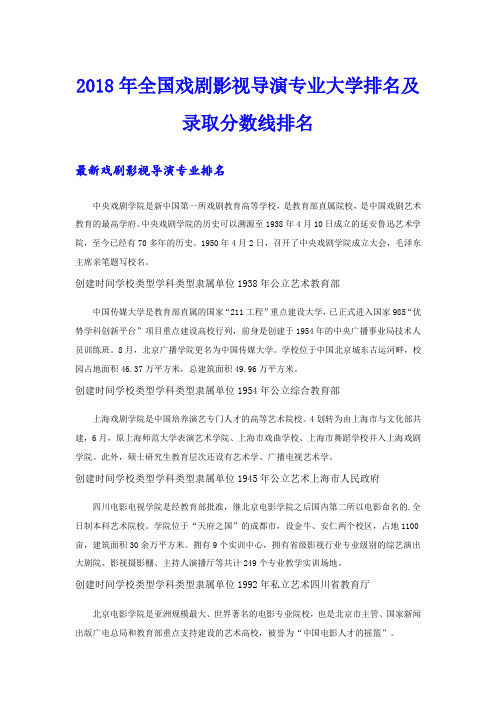 全国戏剧影视导演专业大学排名及录取分数线排名