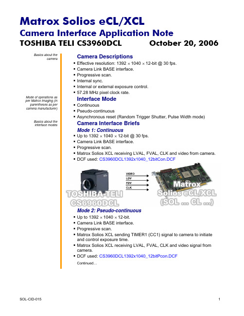 Matrox Solios eCL XCL摄像头接口应用指南说明书
