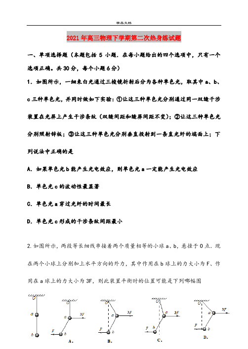 2021年高三物理下学期第二次热身练试题
