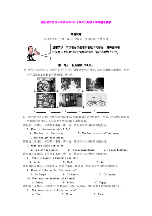 湖北省宜昌市长阳县2013-2014学年九年级上学期期末模拟英语试题
