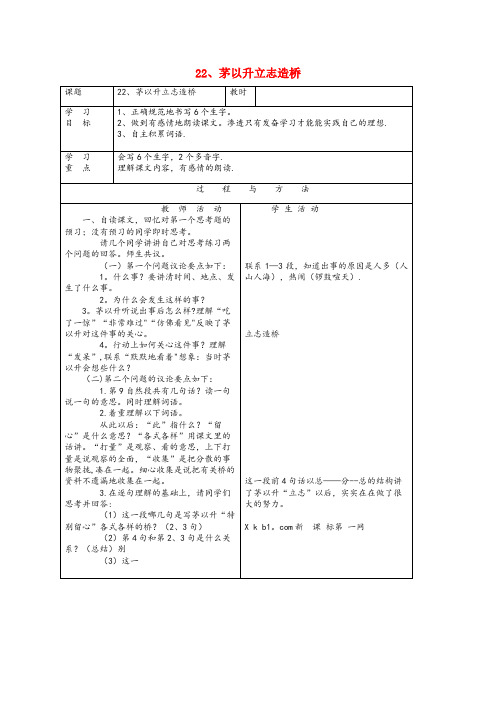 临安市某小学一年级语文下册第六单元22茅以升立志造桥教案语文A版(2)