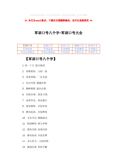 【推荐下载】军训口号八个字-军训口号大全-word范文 (2页)