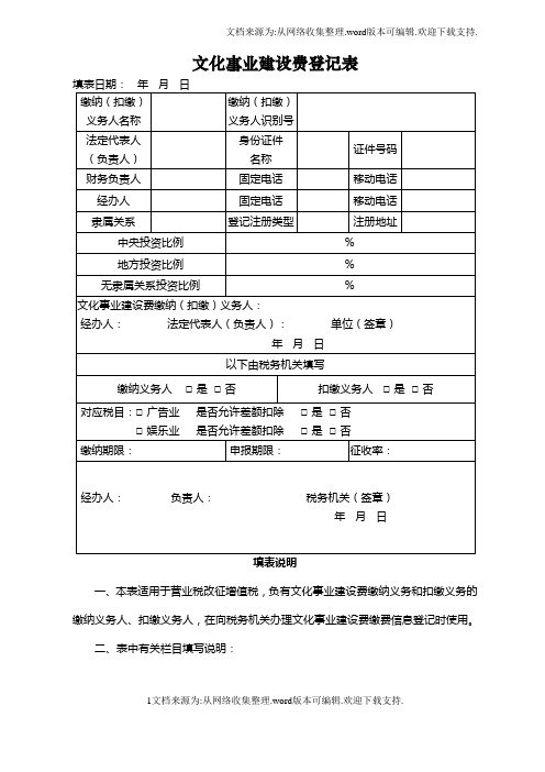 文化事业建设费相关登记、申报表格