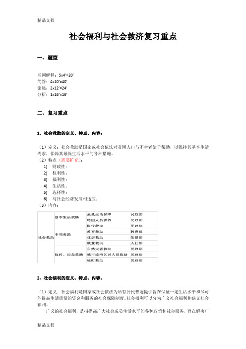 最新社会福利与社会救济复习重点