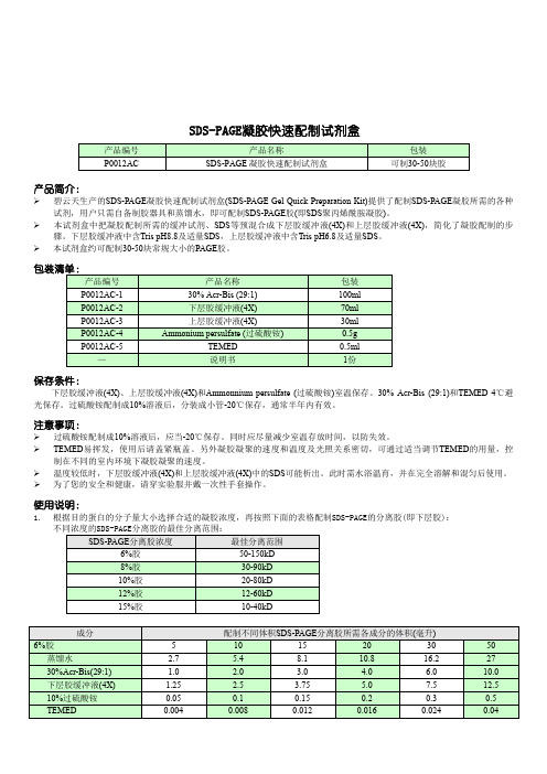 P0012AC SDS-PAGE凝胶快速配制试剂盒