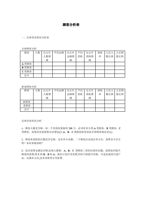 顾客分析表