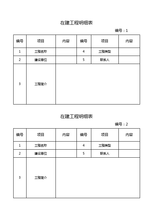 在建工程明细表