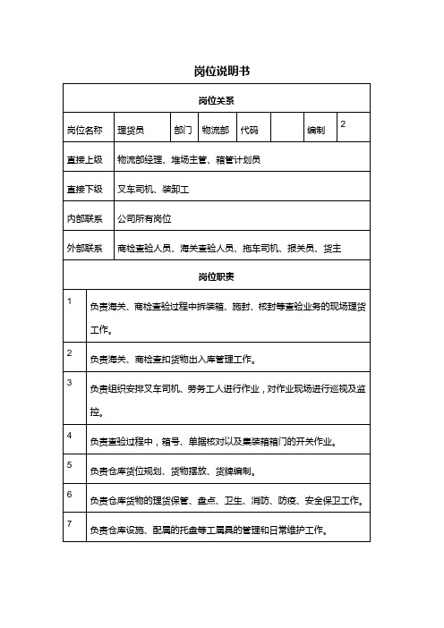 理货员岗位说明书