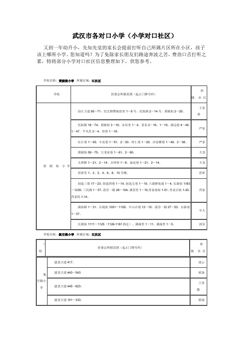 武汉市各小学详细划片情况(小区对口的小学)