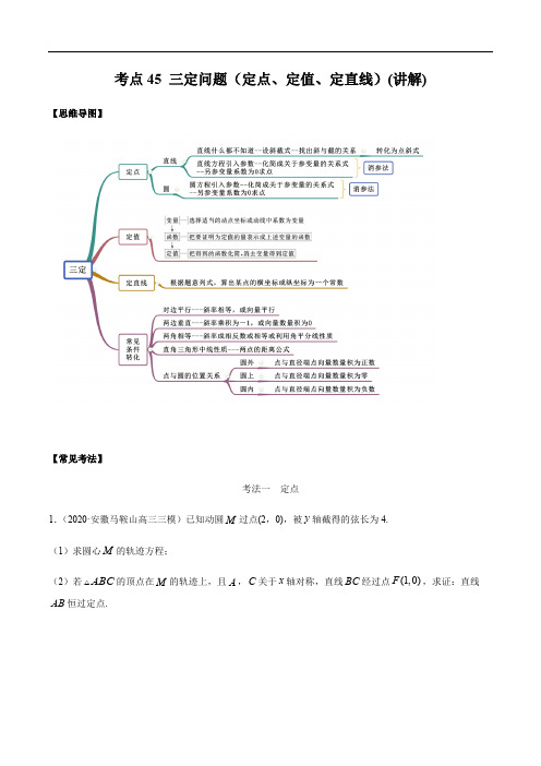 考点45 三定问题(定点、定值、定直线)——2021年高考数学专题复习讲义