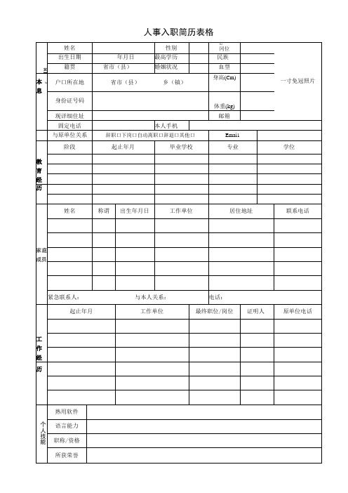 人事 入职简历表格