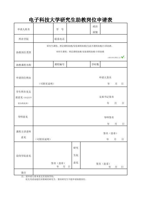 电子科技大学研究生助教岗位申请表