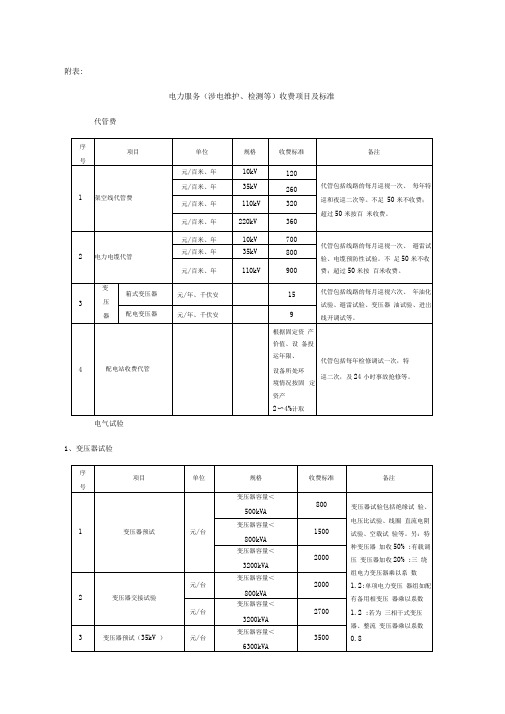 电力服务收费项目及标准