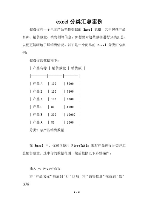 excel分类汇总案例