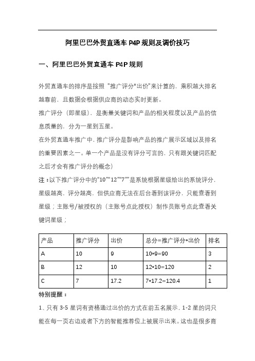 阿里巴巴外贸直通车P4P规则及调价技巧