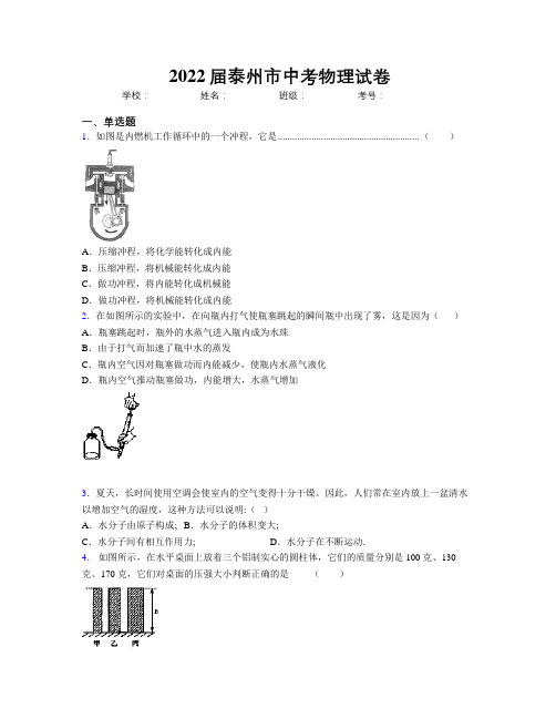 2022届泰州市中考物理试卷