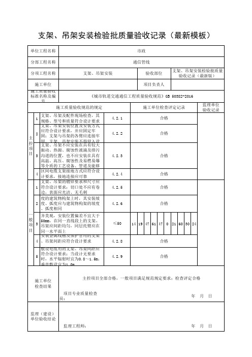 支架、吊架安装检验批质量验收记录(最新模板)