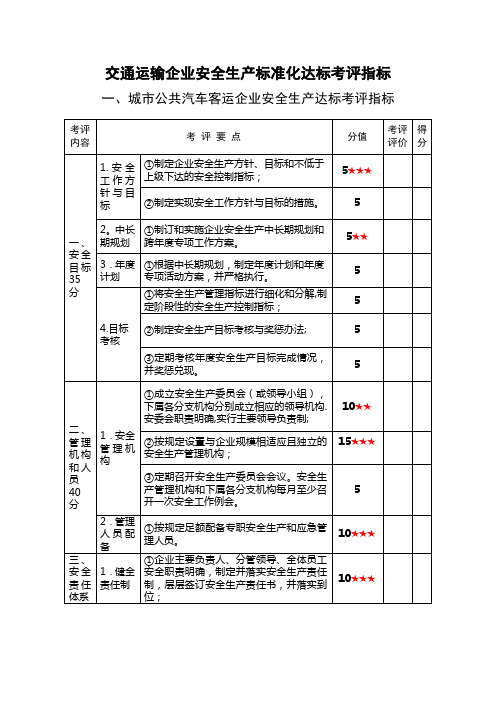 交通运输企业安全生产标准化达标考评指标(这个比较全)