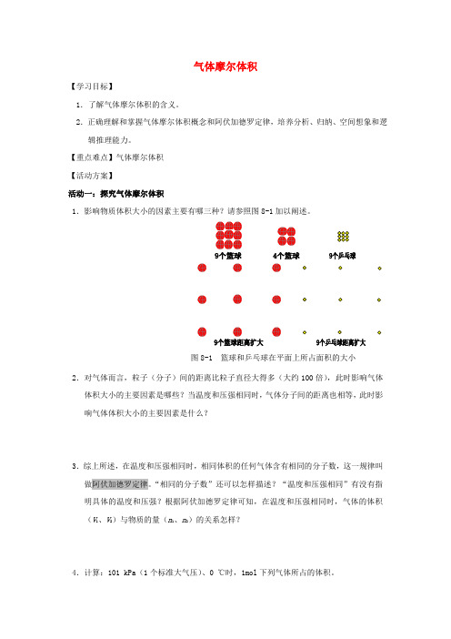 江苏省南通中学高中化学 1.2.2 气体摩尔体积导学案 新人教版必修1