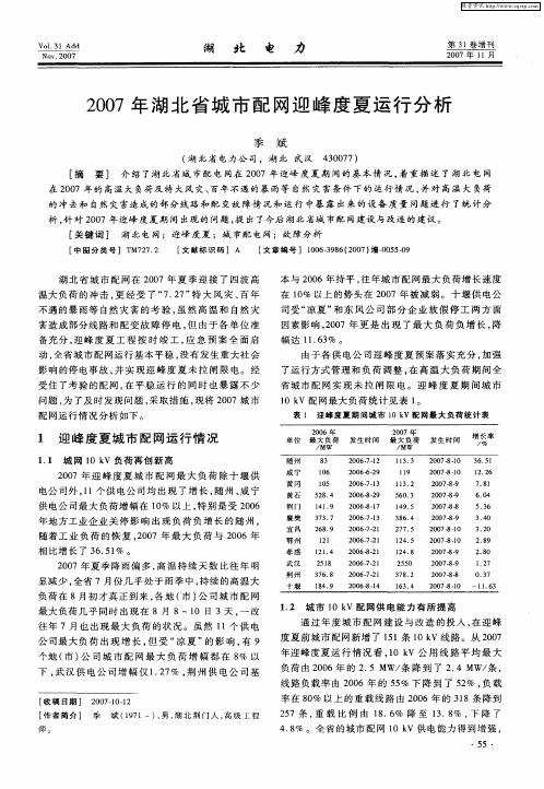 2007年湖北省城市配网迎峰度夏运行分析