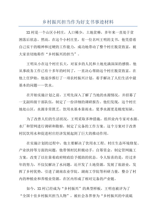 乡村振兴担当作为好支书事迹材料