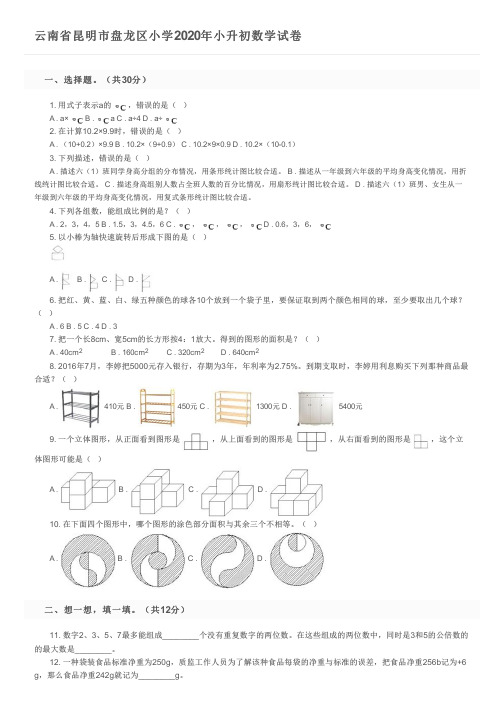 云南省昆明市盘龙区小学2020年小升初数学试卷及参考答案