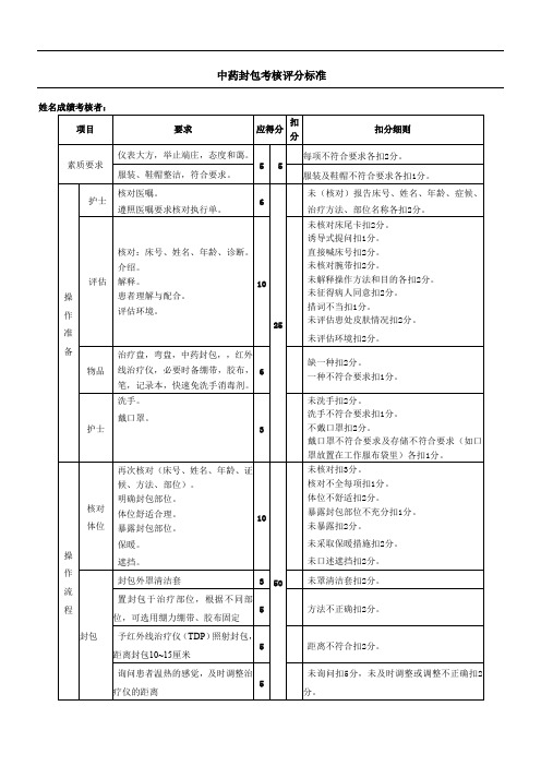 中药封包考核评分标准