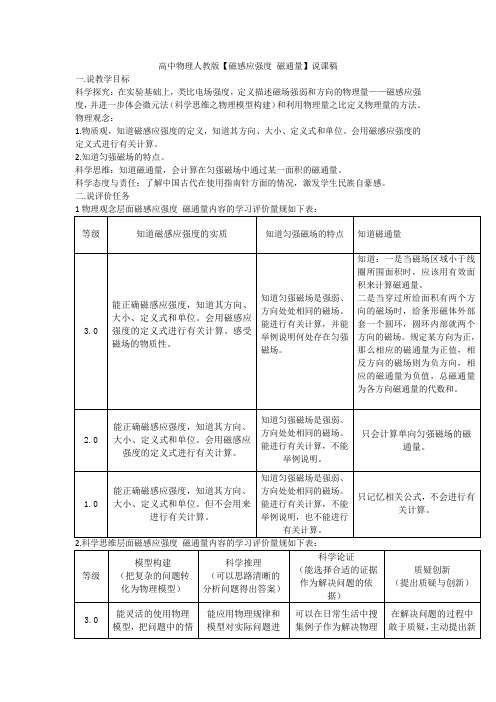 高中物理人教版【磁感应强度 磁通量】说课稿