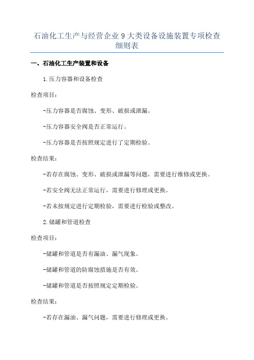 石油化工生产与经营企业9大类设备设施装置专项检查细则表