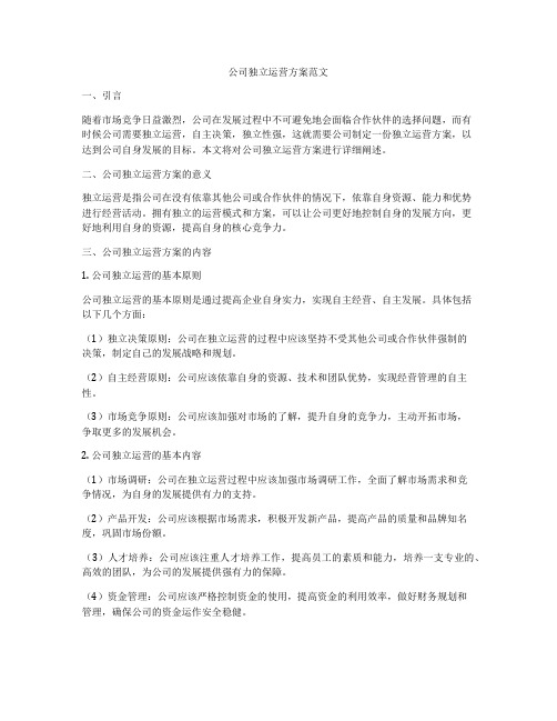 公司独立运营方案范文