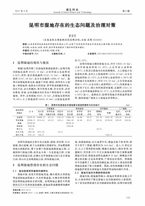 昆明市湿地存在的生态问题及治理对策