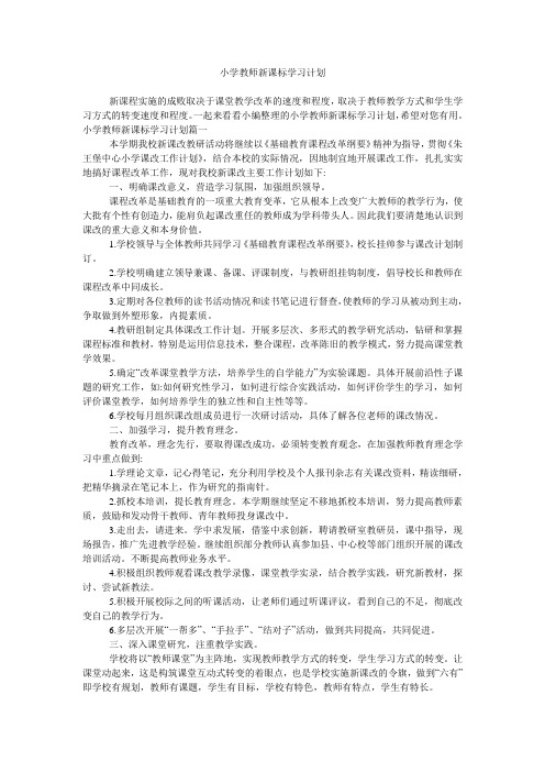 小学教师新课标学习计划