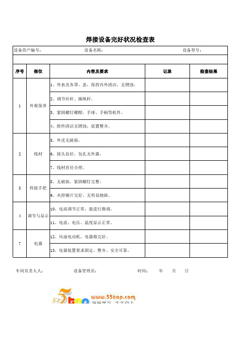 焊接设备完好状况检查表