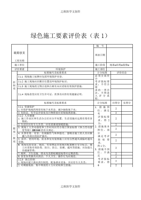 绿色施工要素评价表