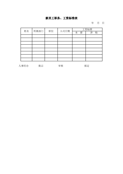 新员工职务工资标准表