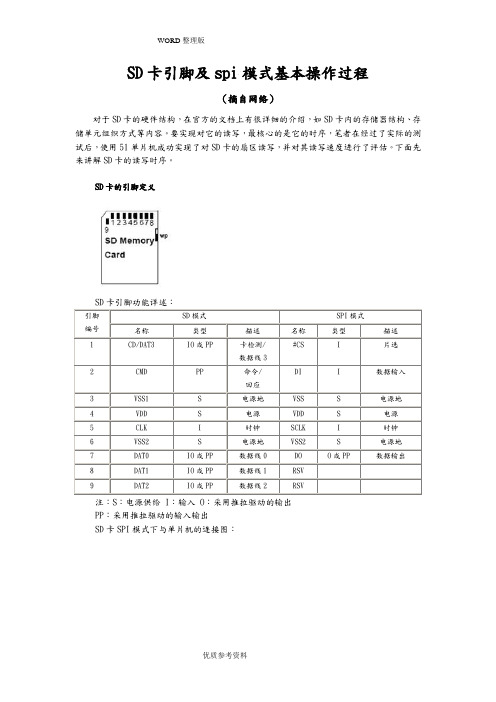 SD卡引脚及spi模式基本操作过程