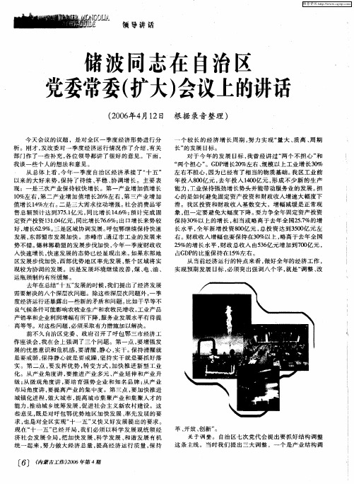 储波同志在自治区党委常委(扩大)会议上的讲话
