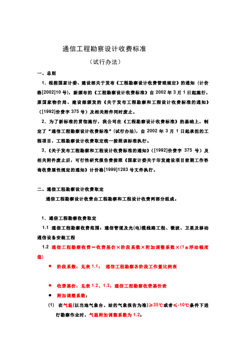 g通信工程勘察设计费