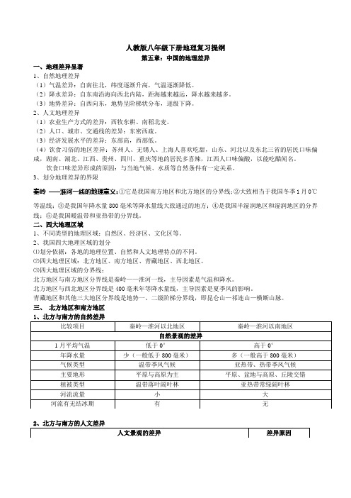 最新人教版八年级下册地理复习提纲