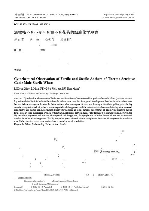 温敏核不育小麦可育和不育花药的细胞化学观察