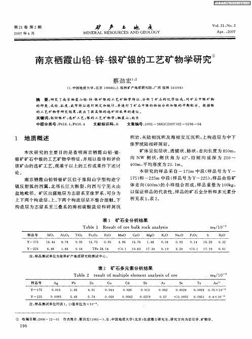 南京栖霞山铅-锌-银矿银的工艺矿物学研究