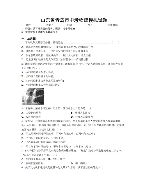 最新山东省青岛市中考物理模拟试题及解析