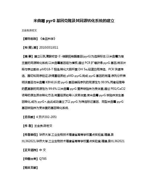 米曲霉pyrG基因克隆及其同源转化系统的建立