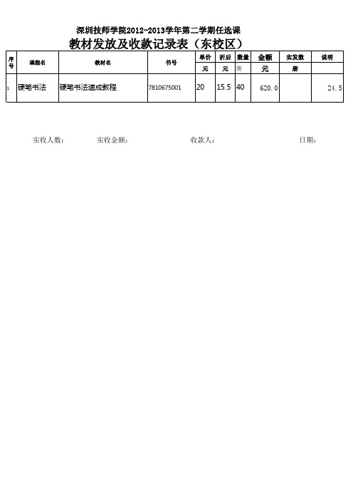 2012-2013(2)学生任选课教材费用收费表