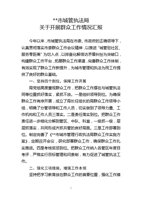 城管执法局群众工作汇报