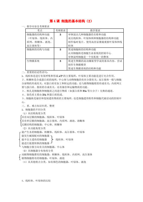 高中生物 第4课 细胞的基本结构教案 新人教版必修1