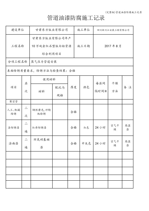 (完整版)管道油漆防腐施工记录